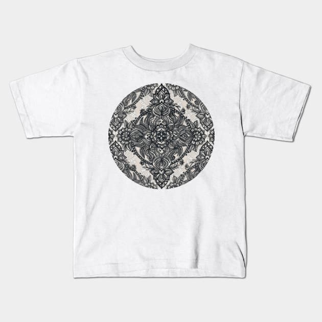 Charcoal Lace Pencil Doodle Kids T-Shirt by micklyn